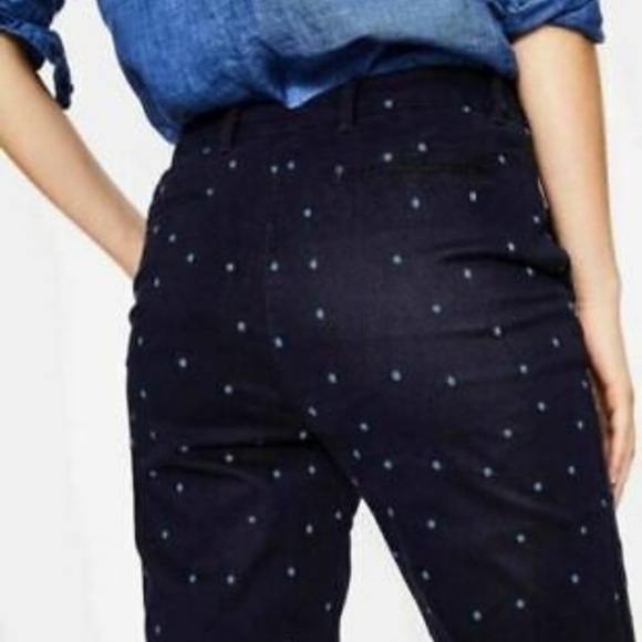 Boden Rachel Spot Chino NAVY WITH BLUE POLKA DOTS Trousers Sz 8 - Picture 2 of 15